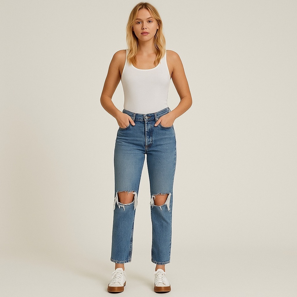 2/$30 Topshop Dad Jeans Thigh and Side Rip Straight Leg W26 #9273